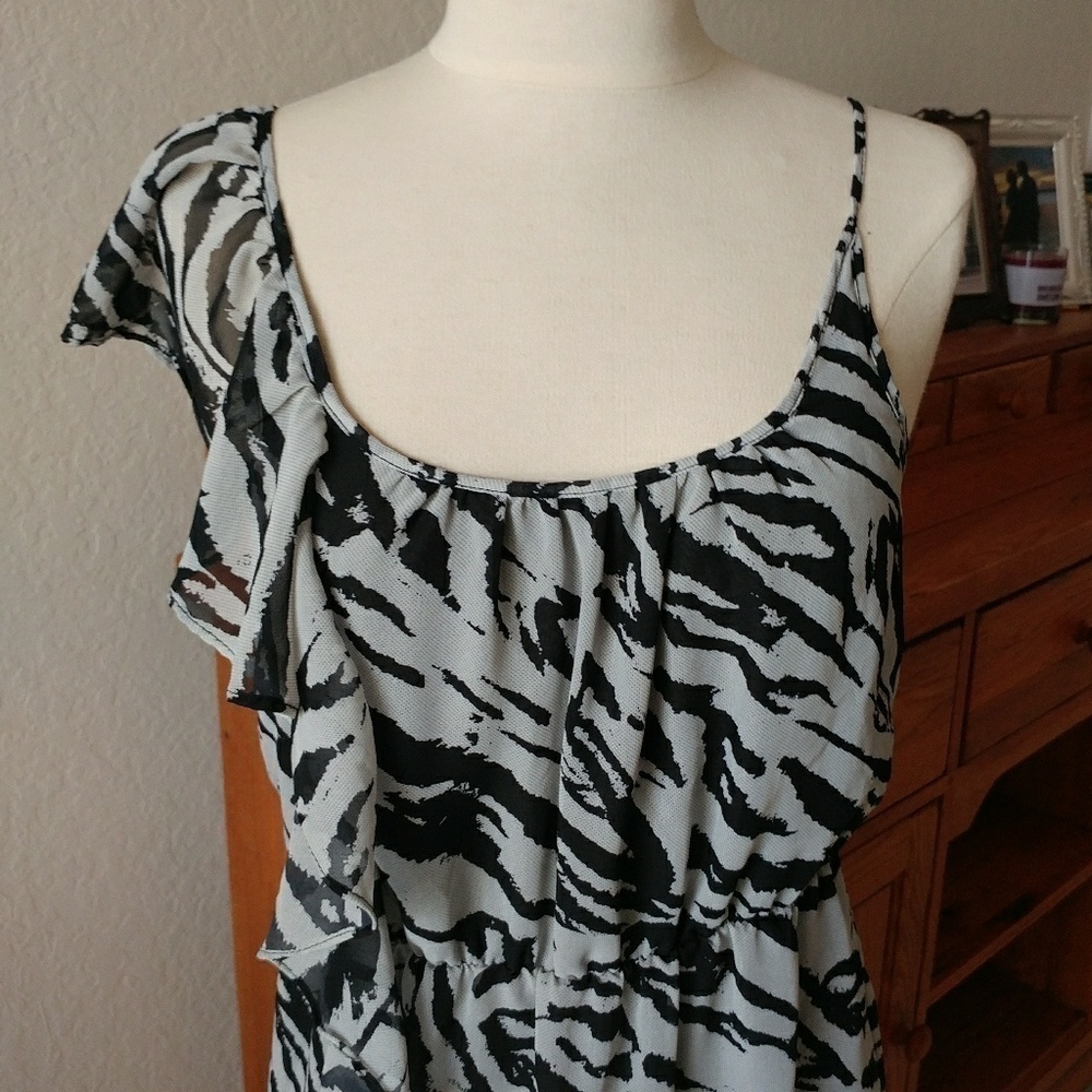 Zebra Print Asymmetrical Ruffled Dress - Picture 3 of 8